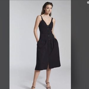 NWT REISS Vita Stretch Cotton Blend Black Midi Dress